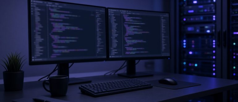 Ночная рабочая станция разработчика с двумя мониторами